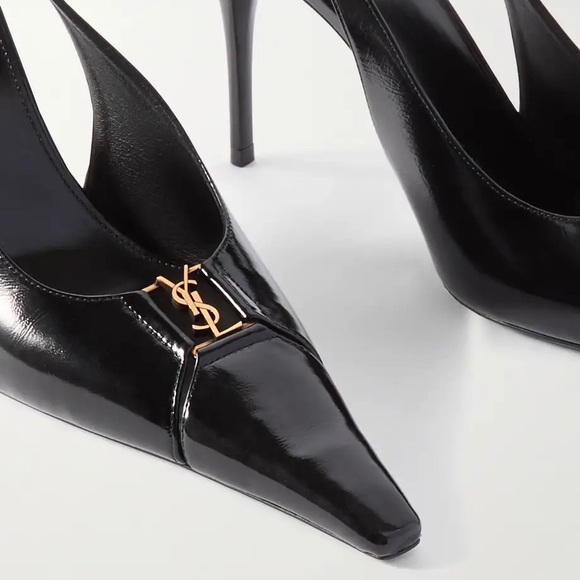 SAINT LAURENT Babylone 90 YSL logo cutout leather slingback pumps heels - Picture 5 of 6